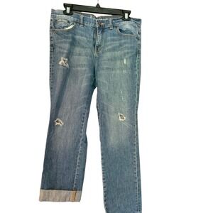 New York & Company Distressed Mid Rise Straight Leg Jeans Petite 10
